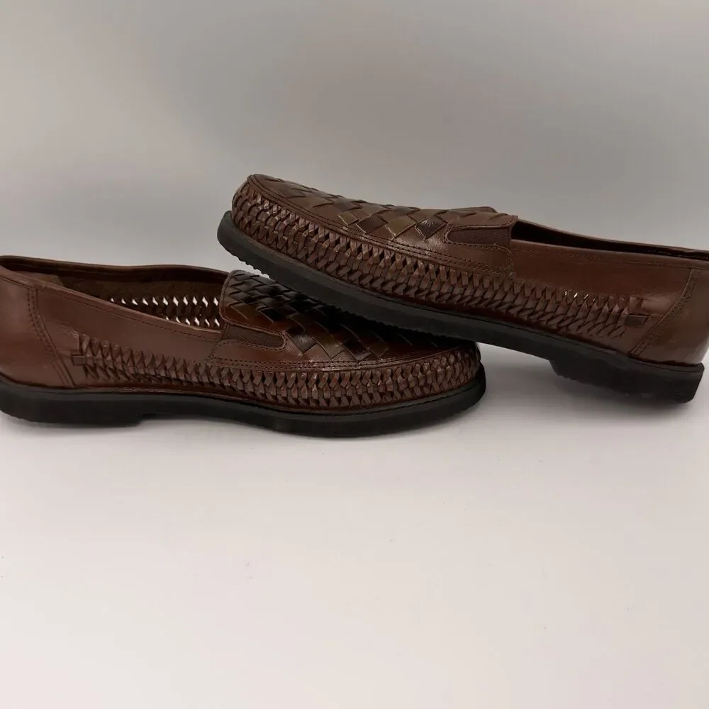 Deer Stags Tijuana Men’s 9.5 3E Extra Wide Woven Leather Huarache Loafers Brown